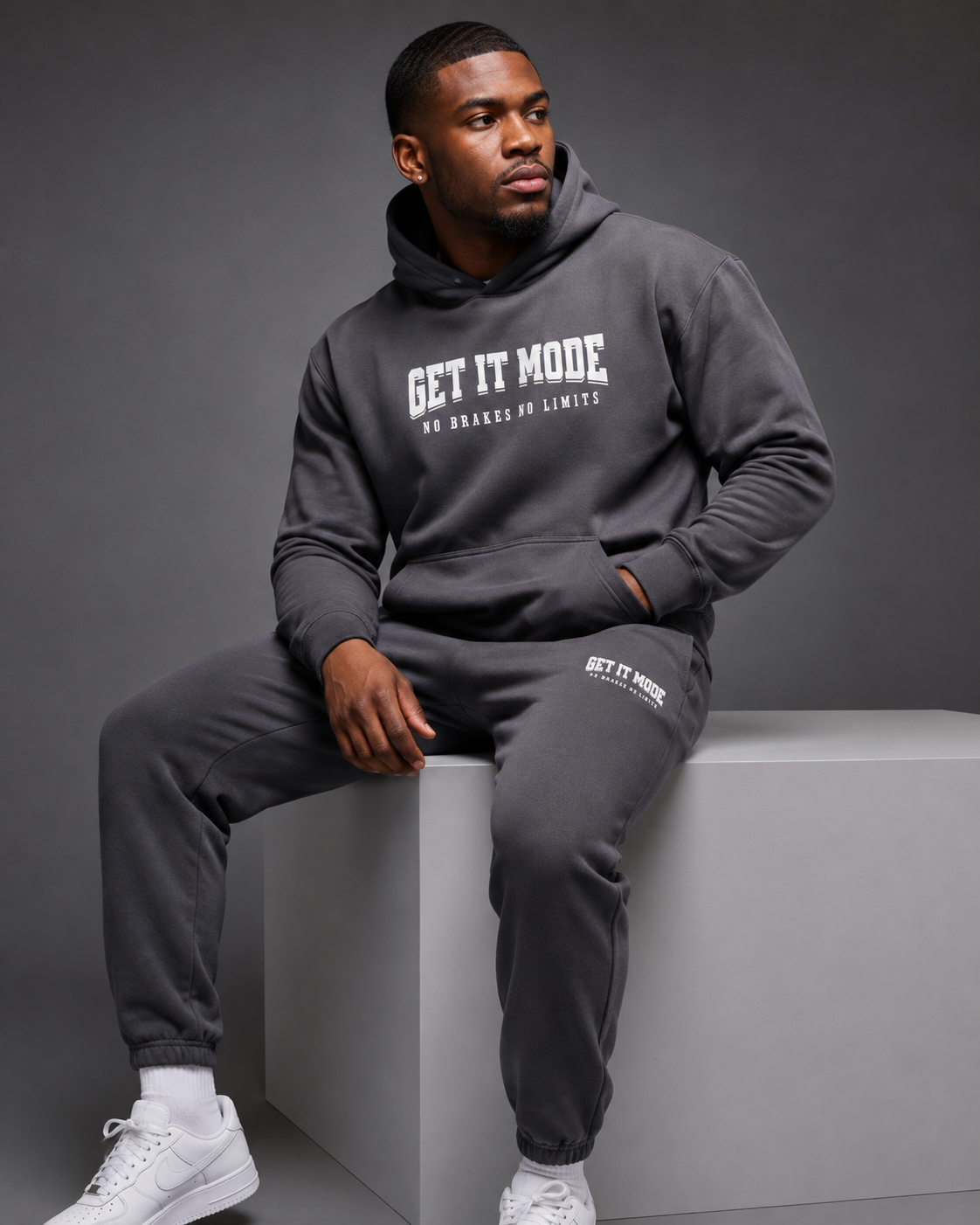 Get It Mode Charcoal and White 2pc jogger set