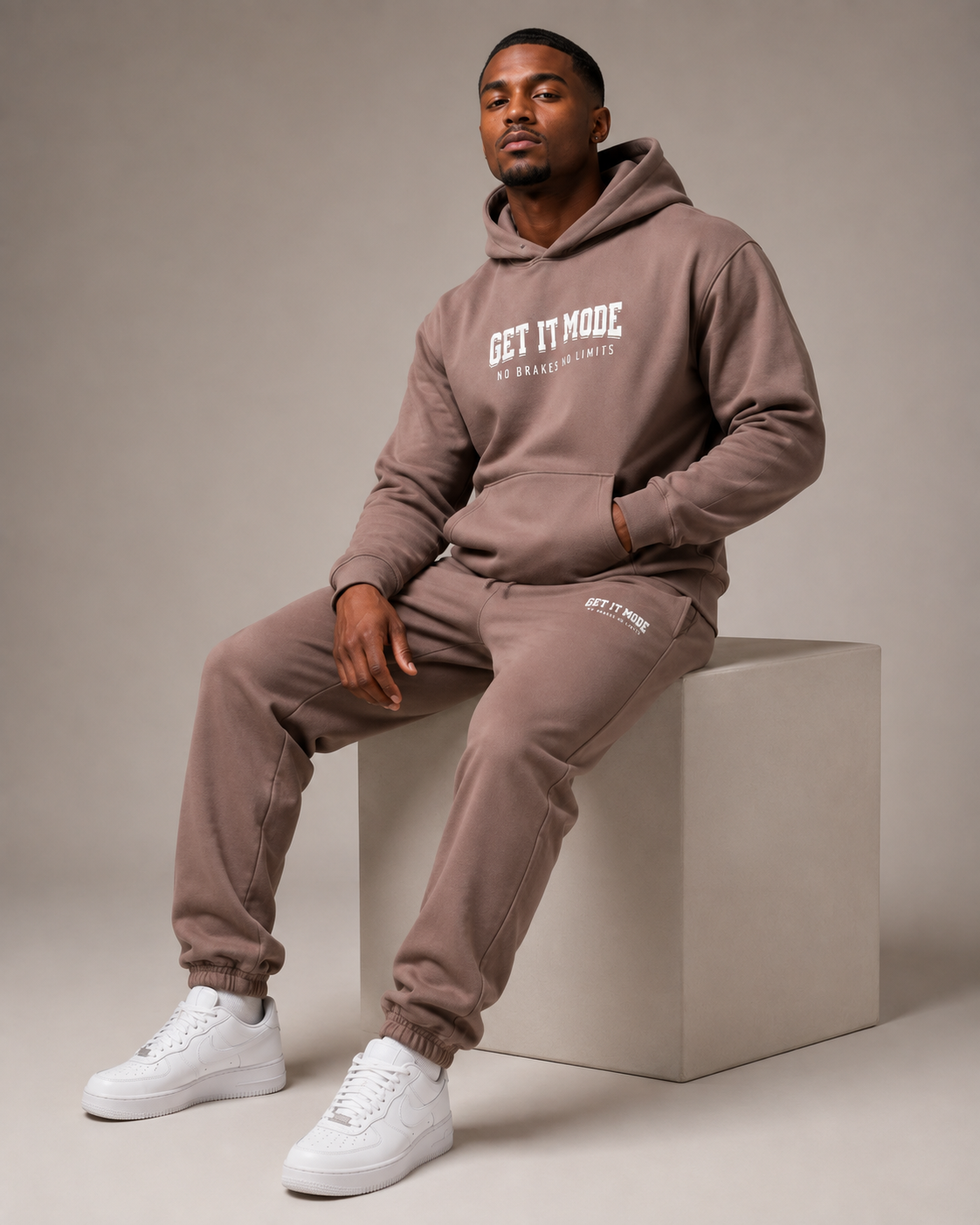 Get It Mode Brown and White 2pc jogger set