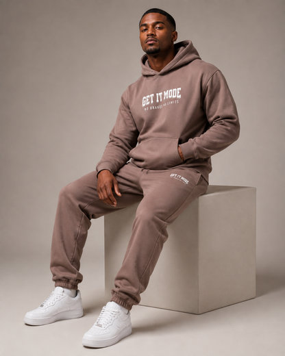 Get It Mode Brown and White 2pc jogger set