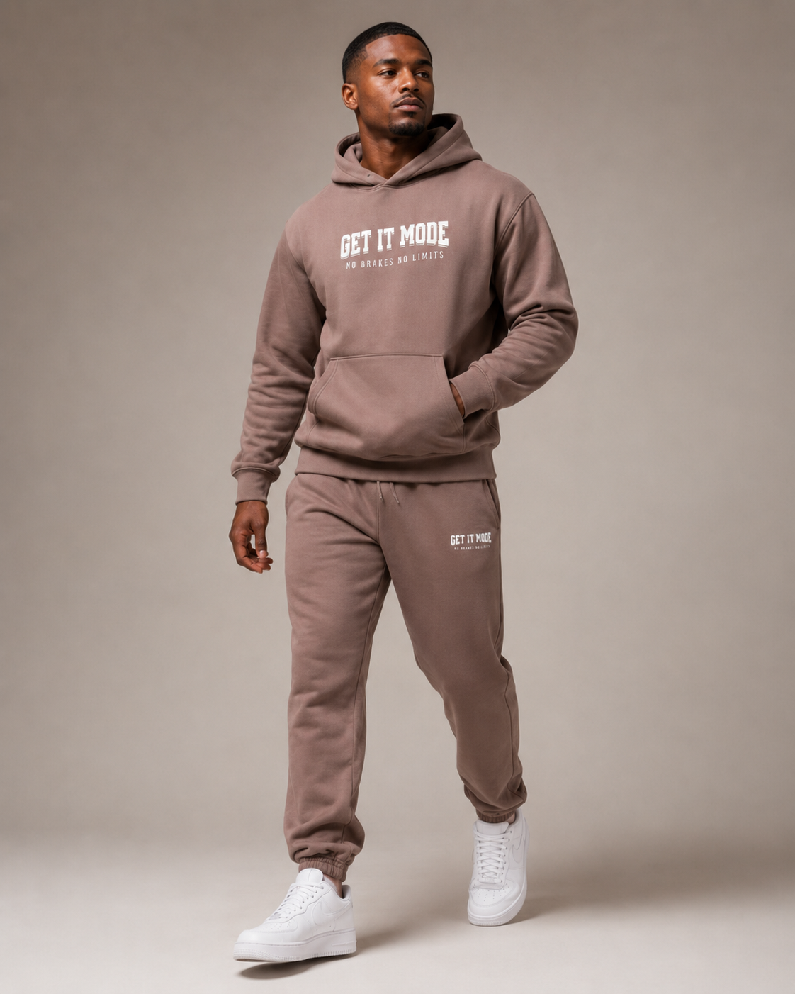 Get It Mode Brown and White 2pc jogger set